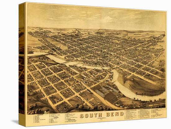 South Bend, Indiana - Panoramic Map-Lantern Press-Stretched Canvas