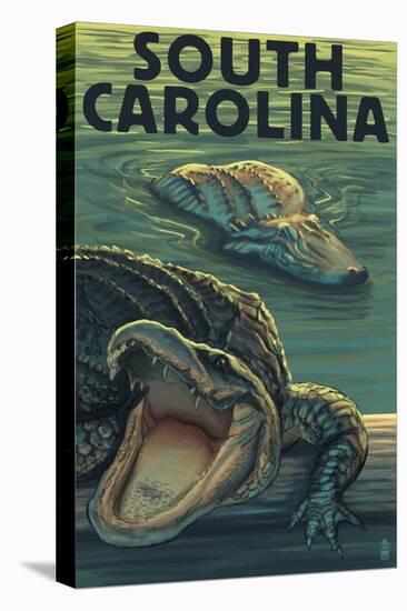 South Carolina - Alligators-Lantern Press-Stretched Canvas