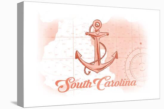 South Carolina - Anchor - Coral - Coastal Icon-Lantern Press-Stretched Canvas