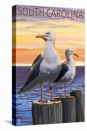 South Carolina - Sea Gulls-Lantern Press-Stretched Canvas