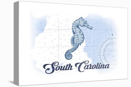 South Carolina - Seahorse - Blue - Coastal Icon-Lantern Press-Stretched Canvas