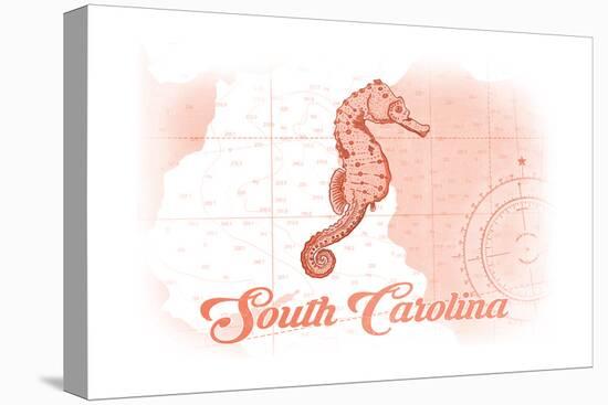 South Carolina - Seahorse - Coral - Coastal Icon-Lantern Press-Stretched Canvas