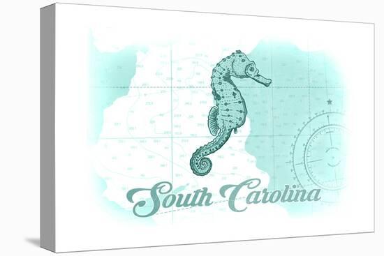 South Carolina - Seahorse - Teal - Coastal Icon-Lantern Press-Stretched Canvas