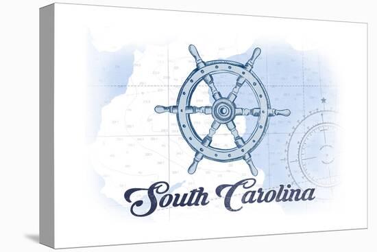 South Carolina - Ship Wheel - Blue - Coastal Icon-Lantern Press-Stretched Canvas