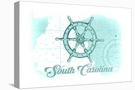 South Carolina - Ship Wheel - Teal - Coastal Icon-Lantern Press-Stretched Canvas