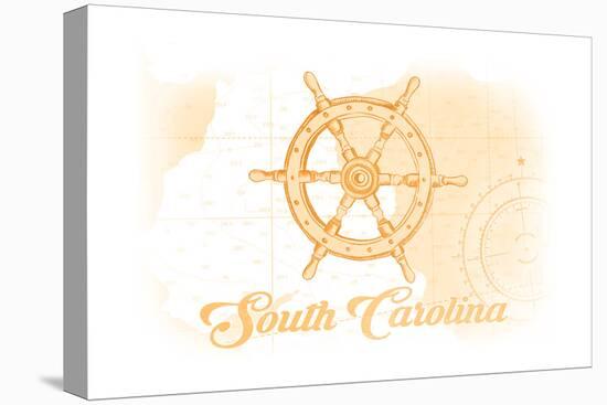 South Carolina - Ship Wheel - Yellow - Coastal Icon-Lantern Press-Stretched Canvas