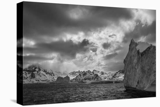South Georgia Island. Black and white Landscape of iceberg floating and mountain scenery.-Howie Garber-Premier Image Canvas