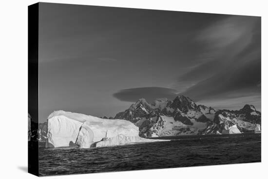 South Georgia Island. Black and white Landscape with Icebergs, mountain, snow and clouds.-Howie Garber-Premier Image Canvas