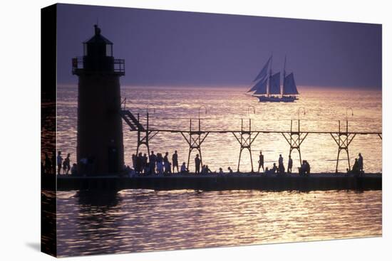 South Haven Lighthouse and pier at dusk, South Haven, Michigan, USA-null-Premier Image Canvas