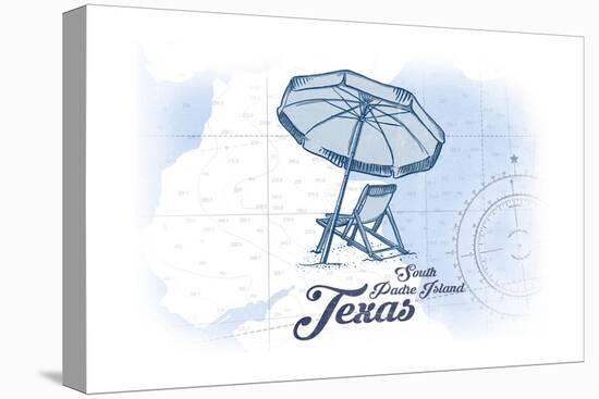 South Padre Island, Texas - Beach Chair and Umbrella - Blue - Coastal Icon-Lantern Press-Stretched Canvas