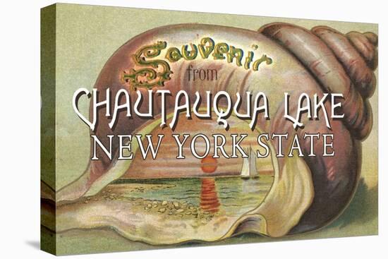 Souvenir from Chautauqua Lake, New York Shell and Sunset-Lantern Press-Stretched Canvas