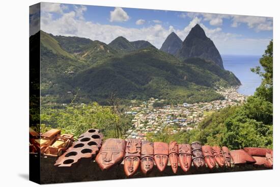 Souvenir Stall with View of the Pitons and Soufriere-Eleanor-Premier Image Canvas