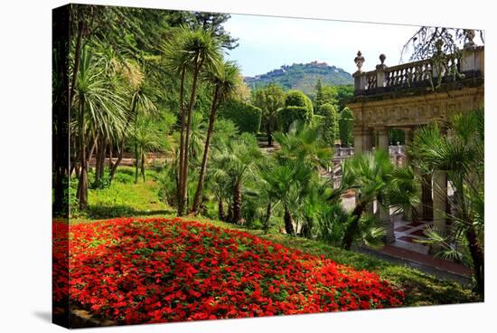 Spa Gardens with View of Montecatini Alto at Montecatini Thermal Baths, Tuscany, Italy-null-Stretched Canvas
