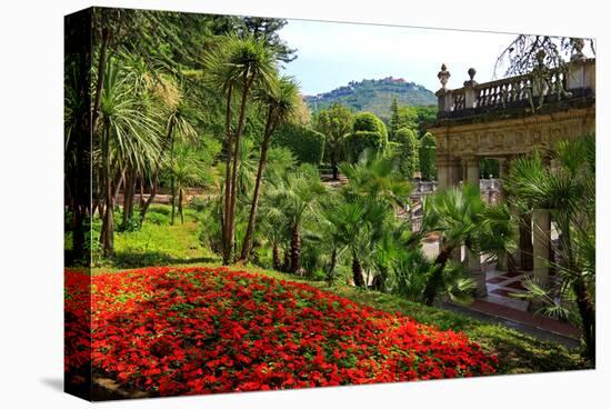 Spa Gardens with View of Montecatini Alto at Montecatini Thermal Baths, Tuscany, Italy-null-Stretched Canvas