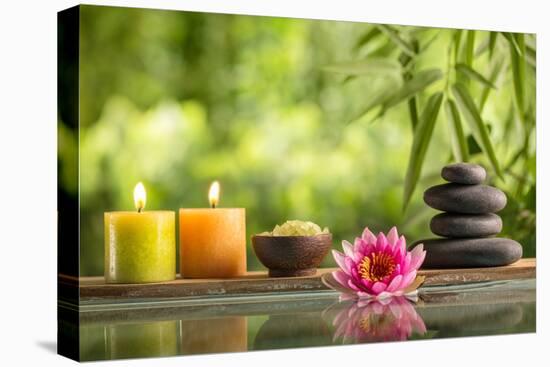 Spa Still Life with Burning Candles,Zen Stone and Salt Reflected in a Serenity Pool-Sofiaworld-Premier Image Canvas