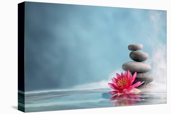 Spa Still Life with Water Lily and Zen Stone in a Serenity Pool-Sofiaworld-Premier Image Canvas