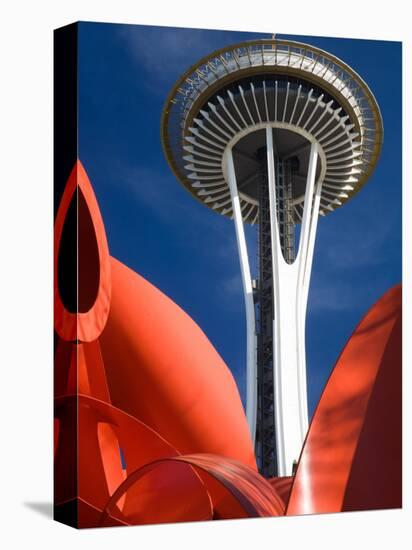 Space Needle with Olympic Iliad Sculpture, Seattle Center, Seattle, Washington, USA-Jamie & Judy Wild-Premier Image Canvas