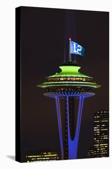 Space Needle with Seahawk colors and 12th man flag. Washington, USA-Jamie & Judy Wild-Premier Image Canvas