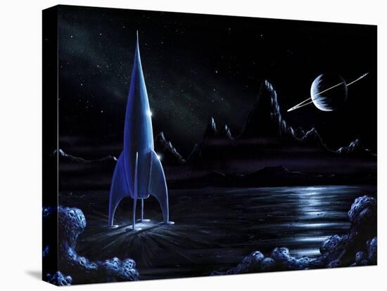 Space Rocket And Ringed Planet, Artwork-Richard Bizley-Premier Image Canvas