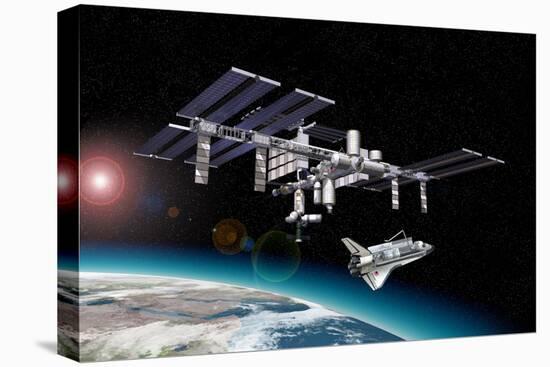 Space Station in Orbit around Earth with Space Shuttle-null-Stretched Canvas