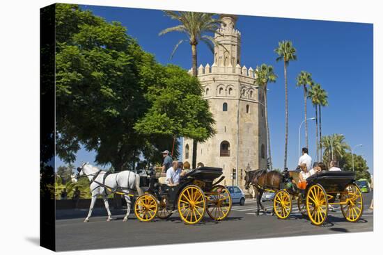 Spain, Andalusia, Seville, Arabian Tower, Torre Del Oro, Horse-Drawn Carriages-Chris Seba-Premier Image Canvas