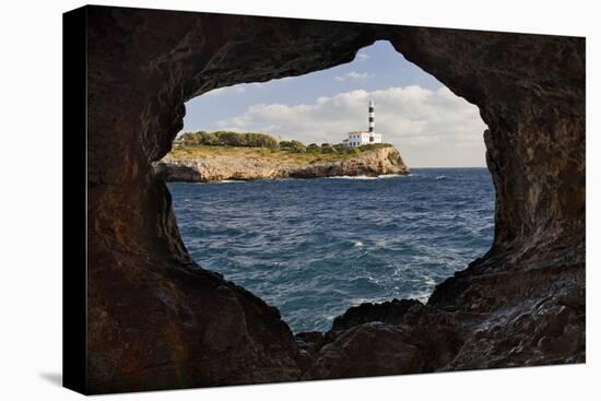 Spain, Mallorca, East Coast, Lighthouse of Portocolom, Punta De S'Homonet, Rock Hole-Rainer Mirau-Premier Image Canvas