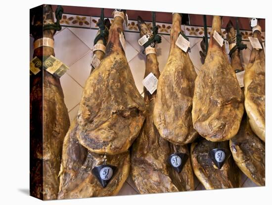 Spanish Hams Hanging in a Restaurant Bodega, Seville, Andalusia, Spain, Europe-Guy Thouvenin-Premier Image Canvas