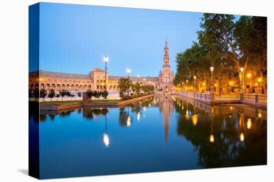 Spanish Square Espana Plaza in Sevilla Spain at Dusk-vichie81-Premier Image Canvas