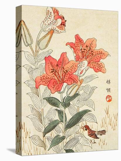 Sparrow and Tiger Lilies-Bairei Kono-Premier Image Canvas