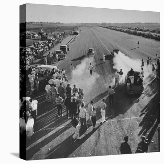 Spectators and Hot Rodders from the Nat. Hot Rod Assoc. at Drag Race on Quarter Mile Strip-Ralph Crane-Premier Image Canvas