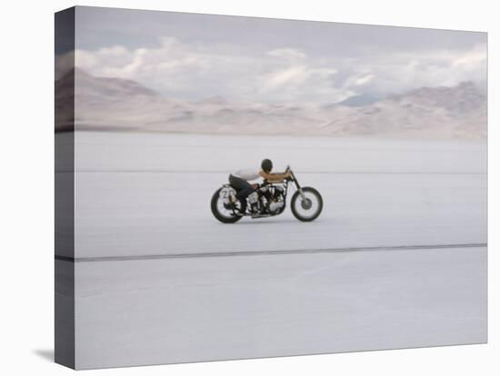 Speeding Motorcycle During Bonneville Hot Rod Meet at the Bonneville Salt Flats in Utah-J^ R^ Eyerman-Premier Image Canvas