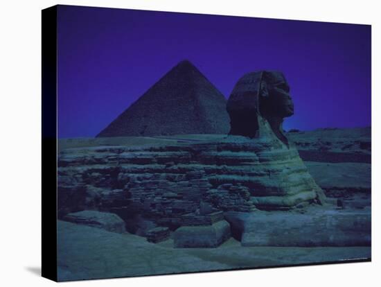 Sphinx and Great Pyramid at Giza, in Moonlight, Egypt-James Burke-Premier Image Canvas