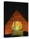 Sphinx and One of the Pyramids Illuminated at Night, Giza, Cairo, Egypt-Nigel Francis-Premier Image Canvas