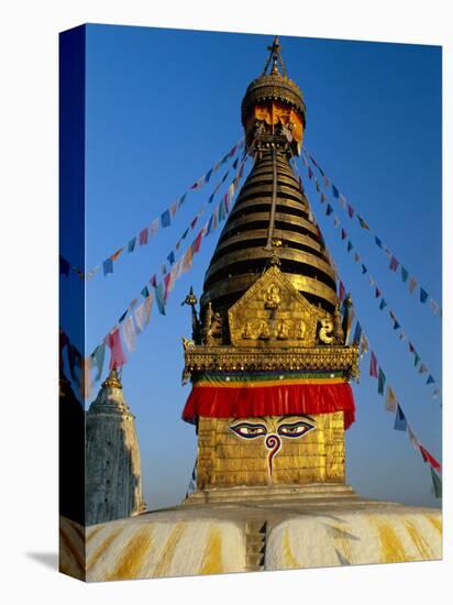 Spire and Prayer Flags of the Swayambhunath Stupa in Kathmandu, Nepal, Asia-Gavin Hellier-Premier Image Canvas