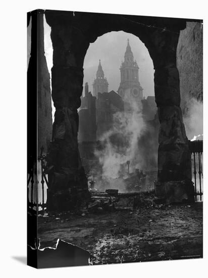 Spires of St. Paul's Cathedral After German Air Raid Bomb Attack on the City-Hans Wild-Premier Image Canvas