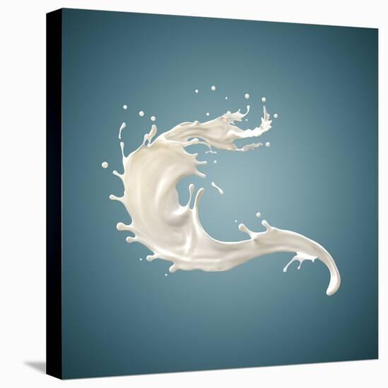 Splash of White Fat Milk as Design Element on Blue Background-Willyam Bradberry-Stretched Canvas