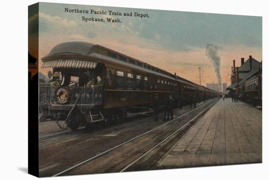 Spokane, WA - View of N. Pacific Train & Depot-Lantern Press-Stretched Canvas