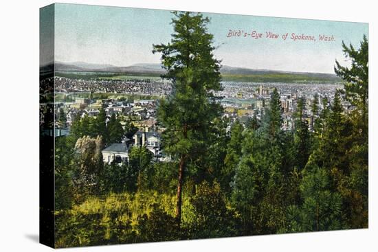 Spokane, Washington - Aerial View of City through the Woods-Lantern Press-Stretched Canvas