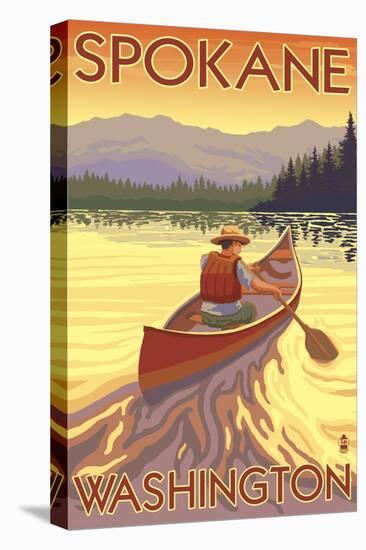 Spokane, Washington, Canoe Scene-Lantern Press-Stretched Canvas