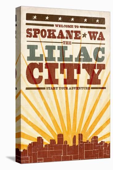 Spokane, Washington - Skyline and Sunburst Screenprint Style-Lantern Press-Stretched Canvas