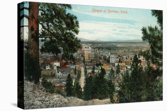 Spokane, Washington - View of City Through the Trees-Lantern Press-Stretched Canvas