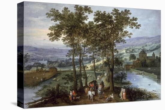 Spring, a Landscape with Elegant Company on a Tree-Lined Road-Joos de Momper and Jan Brueghel-Premier Image Canvas