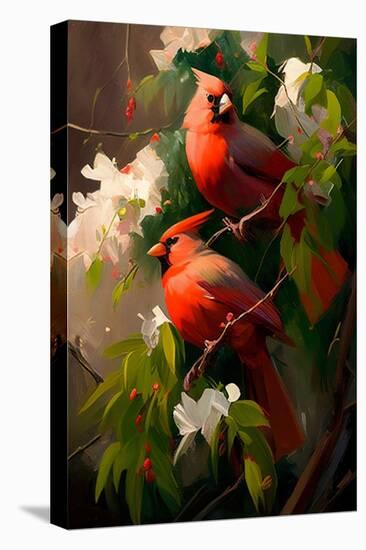 Spring Cardinals I-Vivienne Dupont-Stretched Canvas