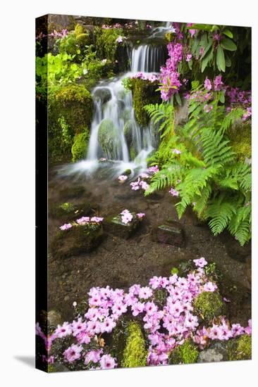 Spring Flowers Add Beauty to Waterfall at Crystal Springs Garden, Portland Oregon. Pacific Northwes-Craig Tuttle-Premier Image Canvas