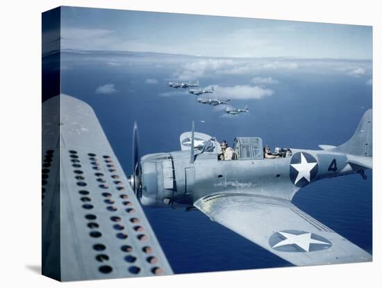 Squadron of Us Douglas Sbd-3 Dauntless in Flight as Patrolling Coral Reefs Off Midway Island, 1942-Frank Scherschel-Premier Image Canvas