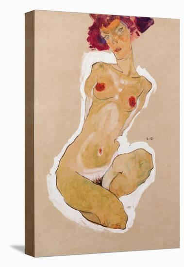 Squatting Female Nude-Egon Schiele-Stretched Canvas