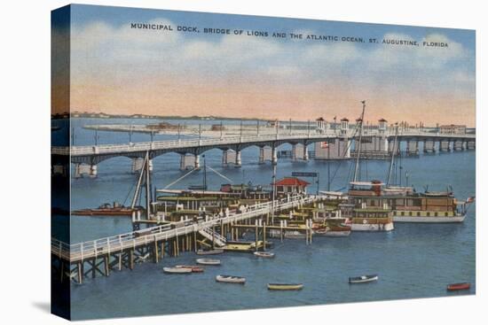 St. Augustine, FL - View of Bridge of Lions & Ocean-Lantern Press-Stretched Canvas