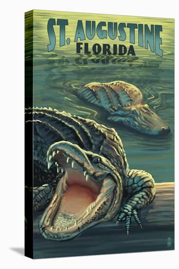 St. Augustine, Florida - Alligator Scene-Lantern Press-Stretched Canvas