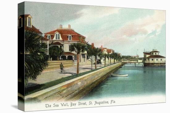 St. Augustine, Florida - Bay Street View of the Sea Wall-Lantern Press-Stretched Canvas