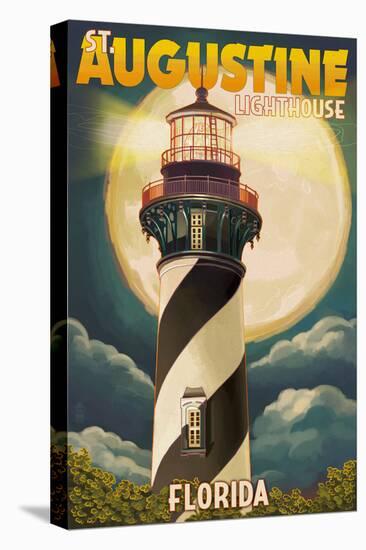 St. Augustine, Florida - Lighthouse and Moon-Lantern Press-Stretched Canvas